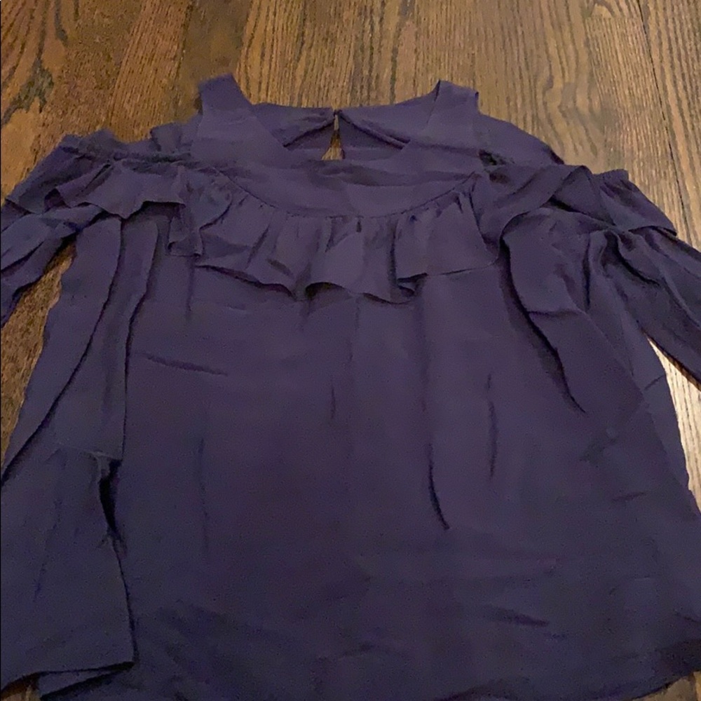 Maeve Navy Ruffle Cold Shoulder Blouse